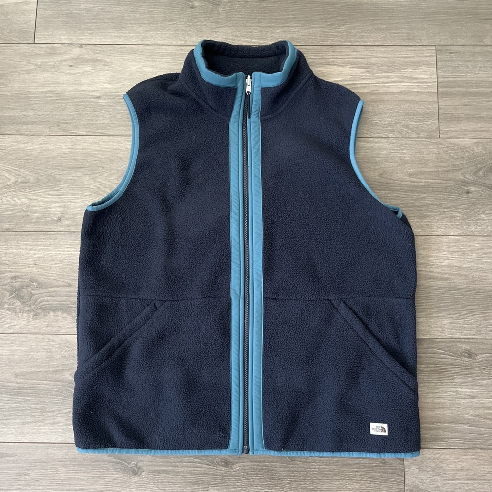 The North Face Mens XL Full Zip Fleece Vest Sleeveless Blue